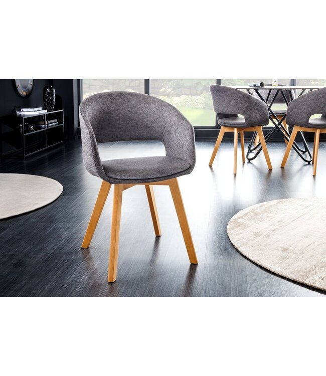 Invicta Interior Design stoel NORDIC STAR grijze structuurstof houten poten eikenlook - 43421