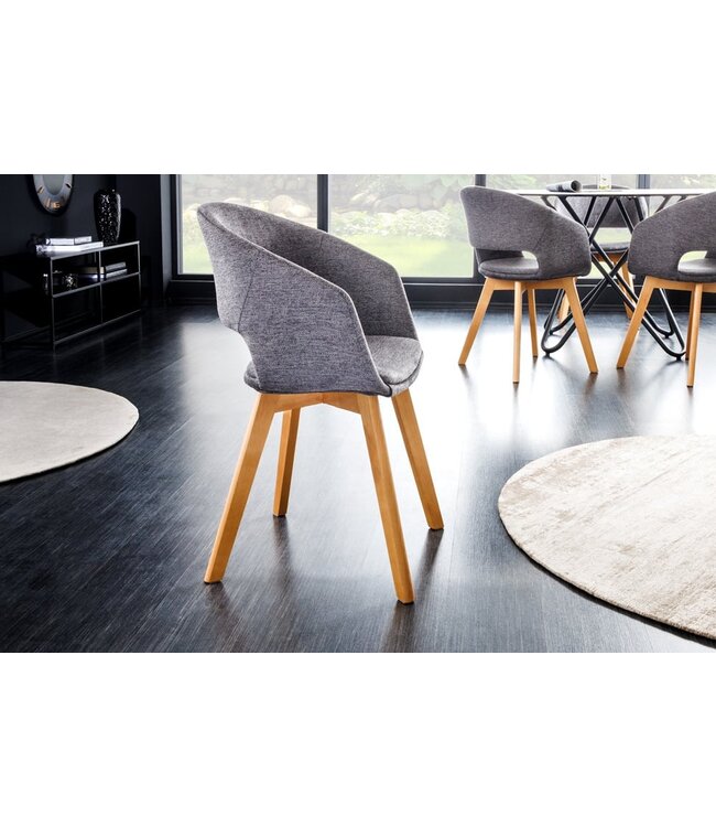 Invicta Interior Design stoel NORDIC STAR grijze structuurstof houten poten eikenlook - 43421
