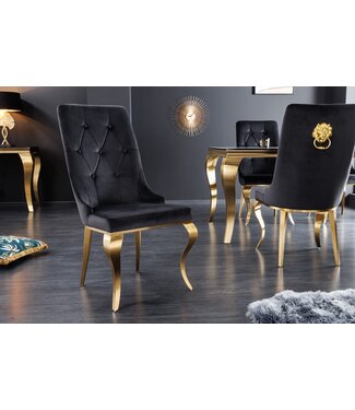 Invicta Interior Elegante stoel MODERN BAROK zwart fluweel met gouden leeuwenkop - 42317