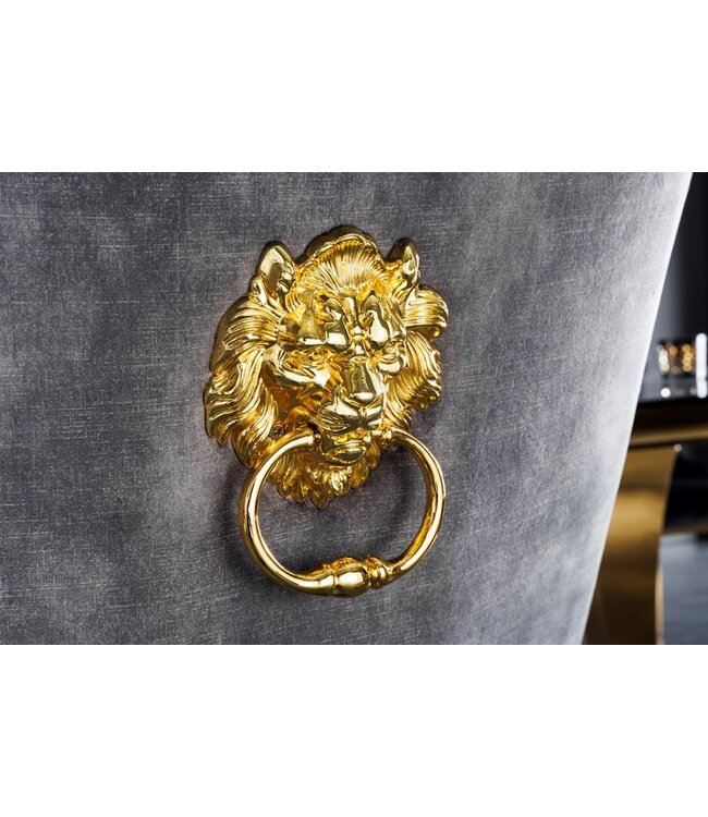 Invicta Interior Elegante stoel MODERN BAROK grijs fluweel met gouden leeuwenkop - 42318