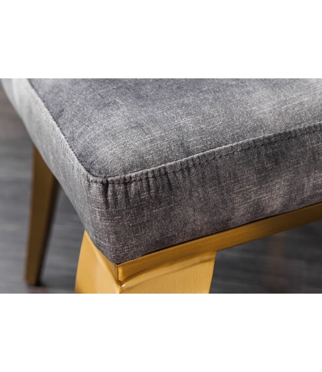 Invicta Interior Elegante stoel MODERN BAROK grijs fluweel met gouden leeuwenkop - 42318