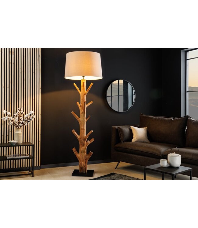 Invicta Interior Design vloerlamp TREE NATURE 180cm massief hout linnen kap handgemaakt - 43323