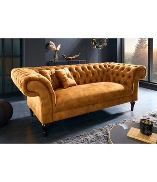 Invicta Interior Chesterfield Design 3-zits loungebank PARIS 225cm mosterdgeel fluweel 3-zits inclusief kussens - 41249