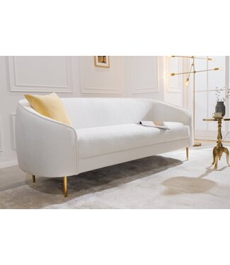 Invicta Interior Design 3-zits loungebank DIVA 205cm wit Boucle 3-zits metalen poten goud - 42817