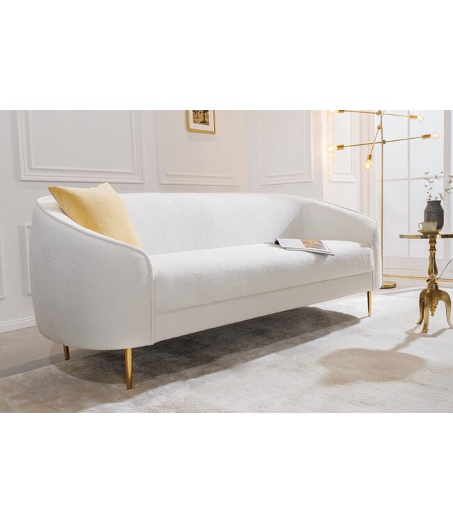 Invicta Interior Design 3-zits loungebank DIVA 205cm wit Bouclé 3-zits metalen poten goud - 42817