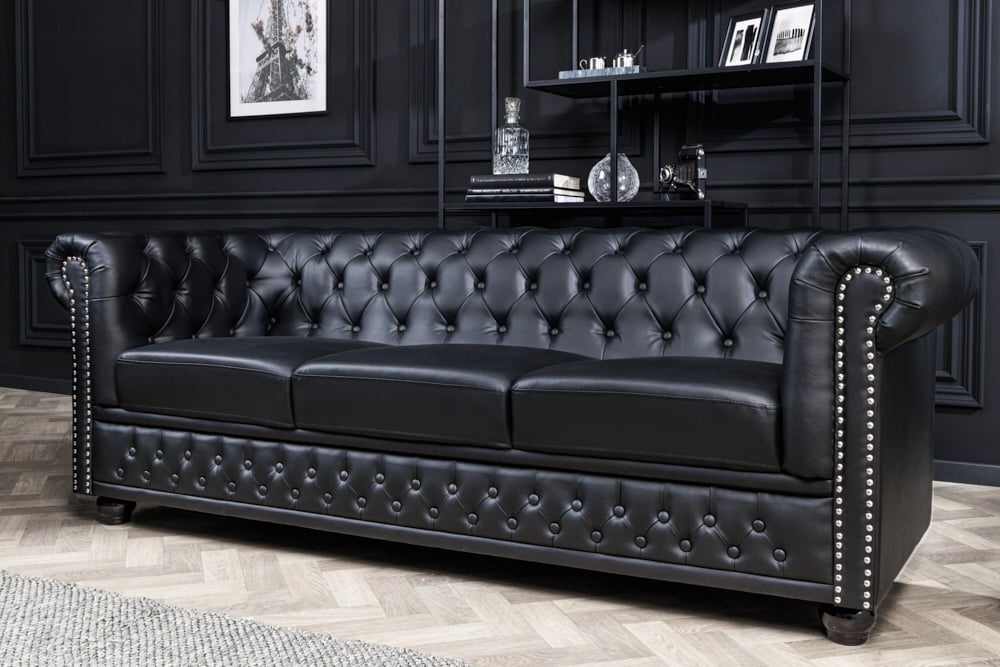 Chesterfield Poef Leer Grijs bij