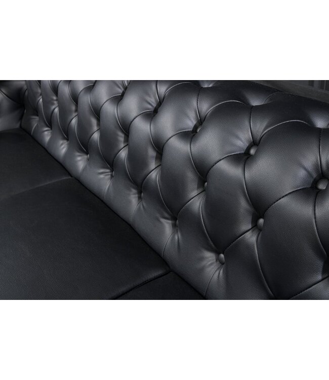 Invicta Interior Chesterfield 3-zitsbank 205cm zwart kunstleer klinknagels veerkern - 41447