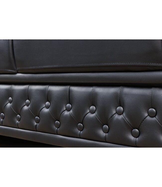 Invicta Interior Chesterfield 3-zitsbank 205cm zwart kunstleer klinknagels veerkern - 41447