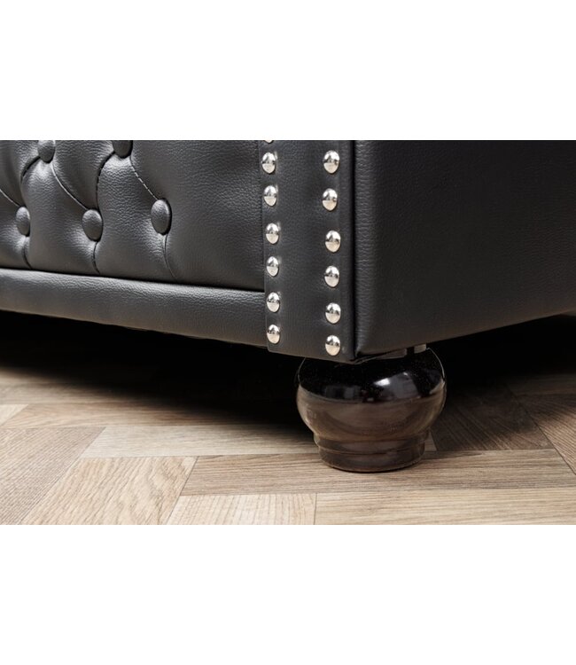 Invicta Interior Chesterfield 3-zitsbank 205cm zwart kunstleer klinknagels veerkern - 41447