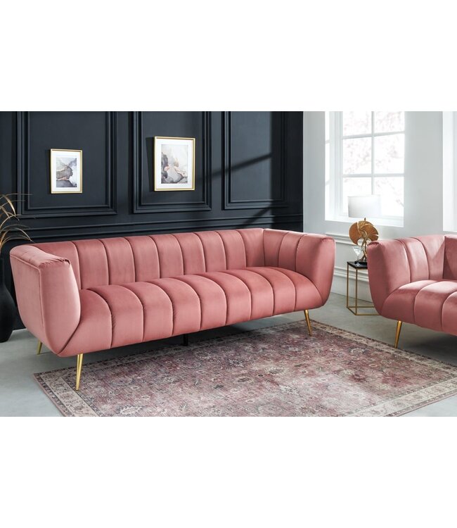 Invicta Interior Retro 3-zitsbank NOBLESSE 225cm oudroze fluwelen 3-zits met decoratieve quilting - 43264