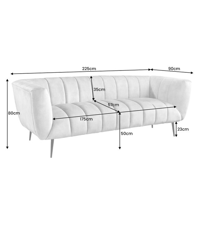 Invicta Interior Retro 3-zitsbank NOBLESSE 225cm oudroze fluwelen 3-zits met decoratieve quilting - 43264