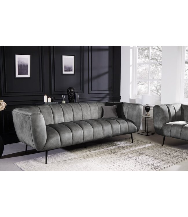 Invicta Interior Retro 3-zitsbank NOBLESSE 225cm grijs fluweel 3-zits met decoratieve quilting - 41248