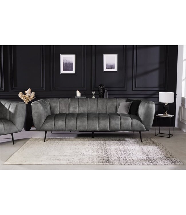 Invicta Interior Retro 3-zitsbank NOBLESSE 225cm grijs fluweel 3-zits met decoratieve quilting - 41248