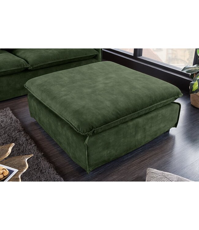 Invicta Interior Grote kruk HEAVEN 100cm donkergroen fluweel bankkruk in landelijke stijl wasbare hoes - 40834