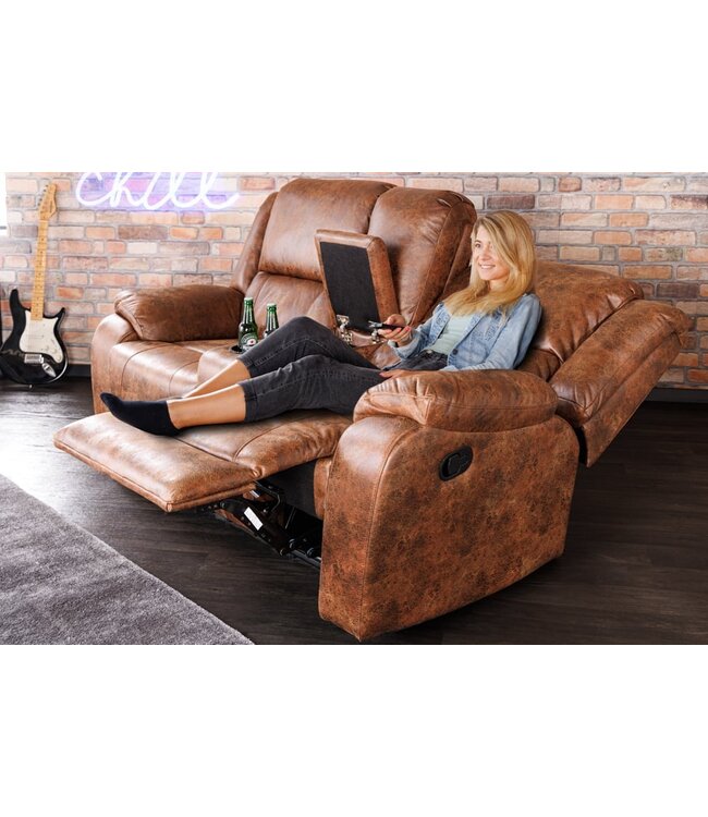 Invicta Interior Exclusieve 2-zits bioscoopstoel HOLLYWOOD antiek bruin met bekerhouder - 42811