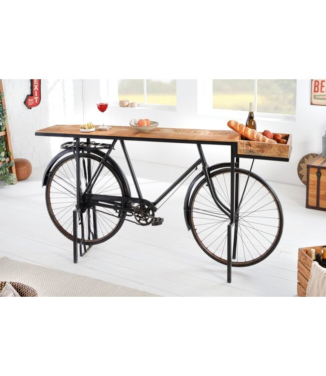 Invicta Interior Retro consoletafel BICYCLE 195cm mangohouten fietsbartafel upcycling - 42103