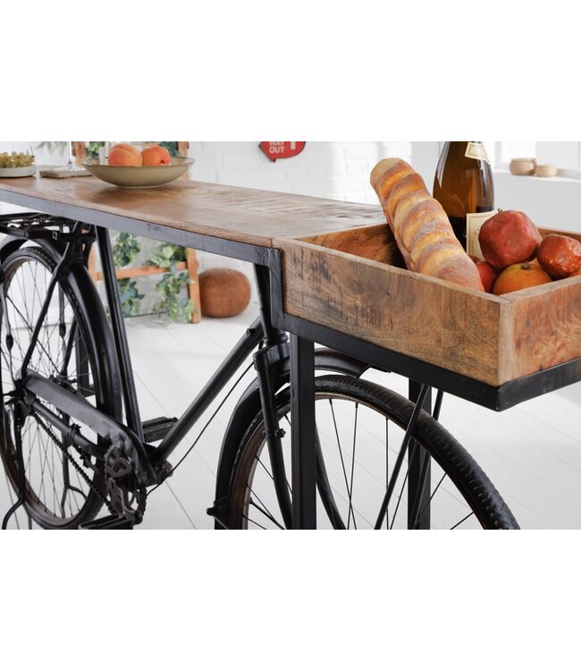 Invicta Interior Retro consoletafel BICYCLE 195cm mangohouten fietsbartafel upcycling - 42103