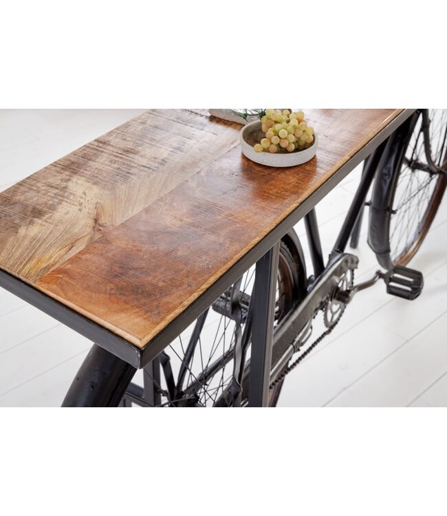 Invicta Interior Retro consoletafel BICYCLE 195cm mangohouten fietsbartafel upcycling - 42103