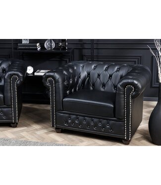 Invicta Interior Design fauteuil CHESTERFIELD 110cm matzwart knoopstiksel veerkern - 41448