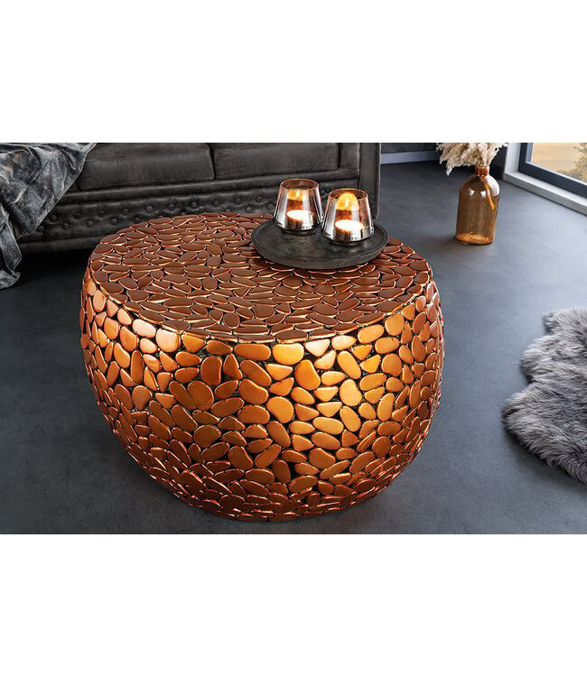 Invicta Interior Ronde salontafel STONE MOSAIC 75cm koper metaal mozaiek handgemaakt - 41434