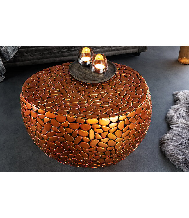 Invicta Interior Ronde salontafel STONE MOSAIC 75cm koper metaal mozaiek handgemaakt - 41434