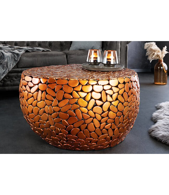 Invicta Interior Ronde salontafel STONE MOSAIC 75cm koper metaal mozaiek handgemaakt - 41434