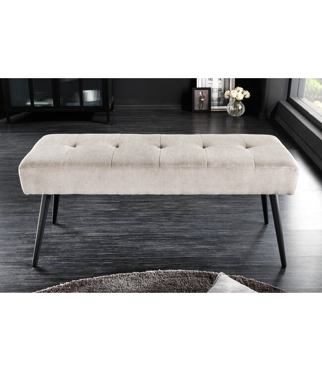 Invicta Interior Design bank BOUTIQUE 100cm lichtgrijs koord zwart metalen poten - 43317