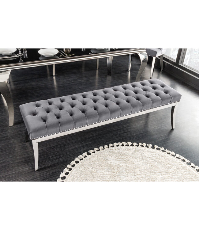 Invicta Interior Design bank CASTLE DELUXE 165cm grijs fluweel zilver roestvrijstalen leeuwenkop - 43212