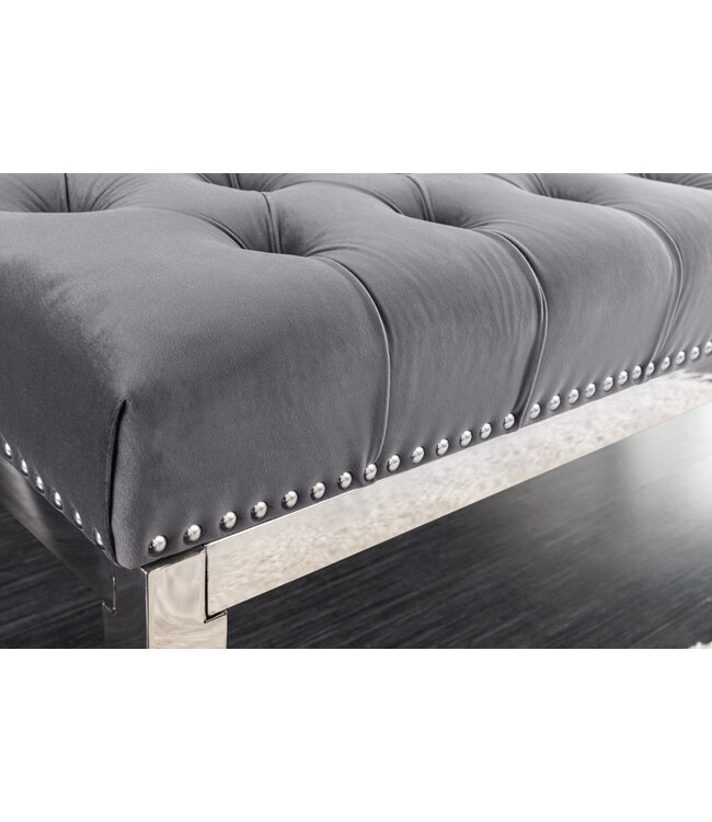 Invicta Interior Design bank CASTLE DELUXE 165cm grijs fluweel zilver roestvrijstalen leeuwenkop - 43212