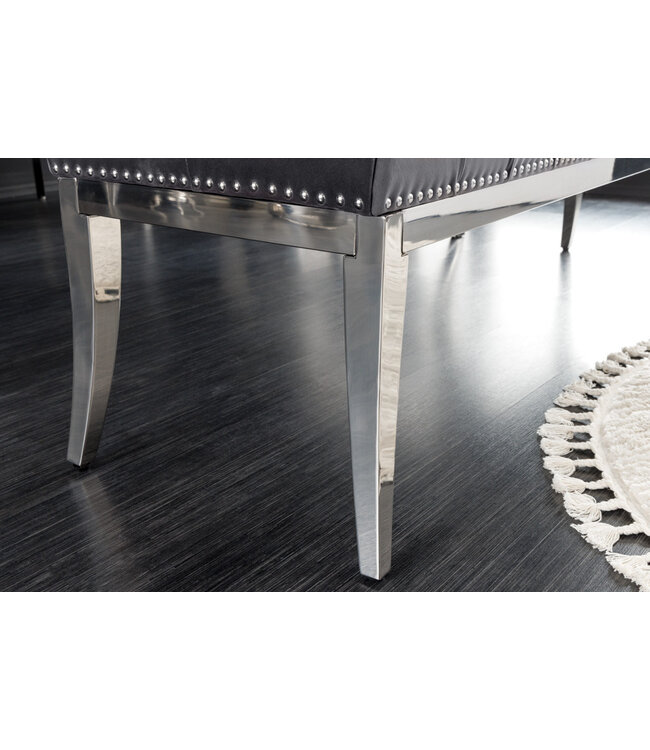 Invicta Interior Design bank CASTLE DELUXE 165cm grijs fluweel zilver roestvrijstalen leeuwenkop - 43212