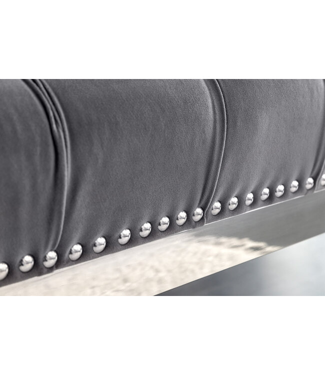 Invicta Interior Design bank CASTLE DELUXE 165cm grijs fluweel zilver roestvrijstalen leeuwenkop - 43212