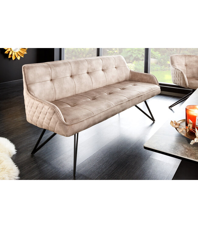 Invicta Interior Design bank EUPHORIA 160cm champagne grijs fluweel haarspeldpoten metalen poten armleuningen - 43126