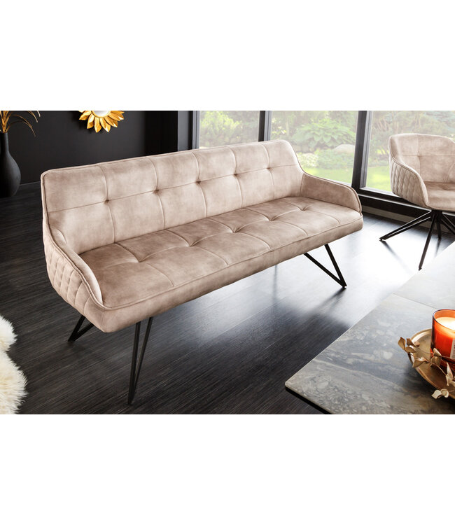 Invicta Interior Design bank EUPHORIA 160cm champagne grijs fluweel haarspeldpoten metalen poten armleuningen - 43126