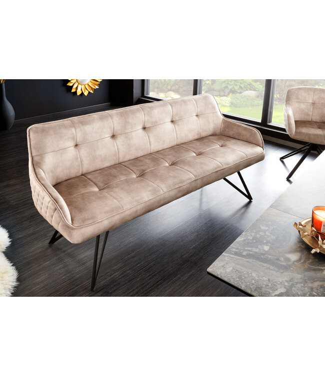 Invicta Interior Design bank EUPHORIA 160cm champagne grijs fluweel haarspeldpoten metalen poten armleuningen - 43126