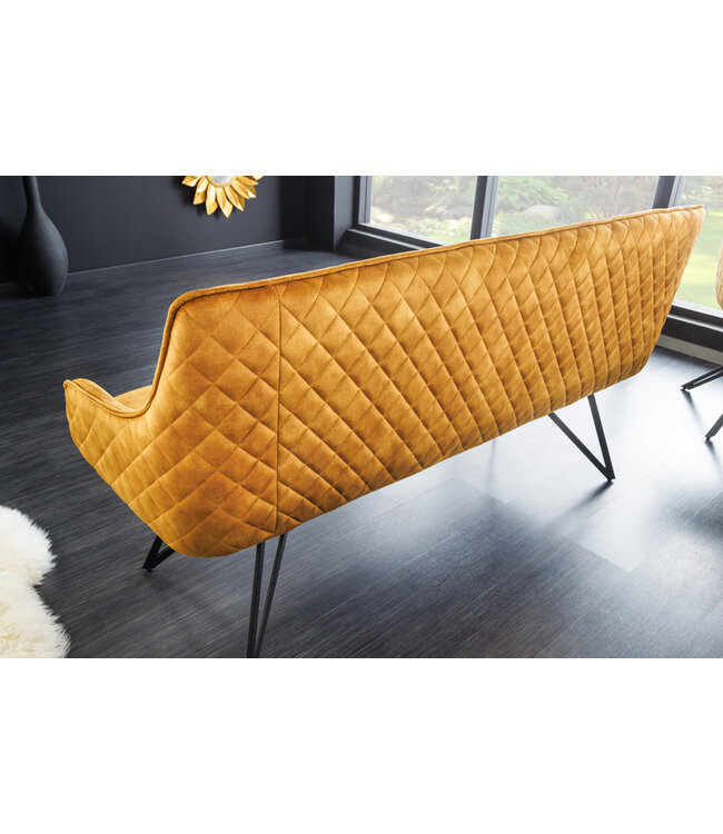Invicta Interior Design bank EUPHORIA 160cm mosterdgeel fluweel retrostijl decoratief quilten haarspeldpoten metalen poten armleuningen - 43128