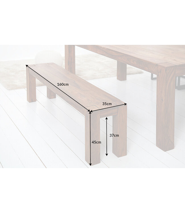 Invicta Interior Massieve bank MAKASSAR 140cm Sheesham houten bank unieke korrel - 15521