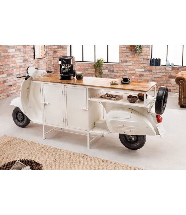 Invicta Interior Extravagante barkast SCOOTER 250cm witte retro console scooter met mangohout upcycling - 42104