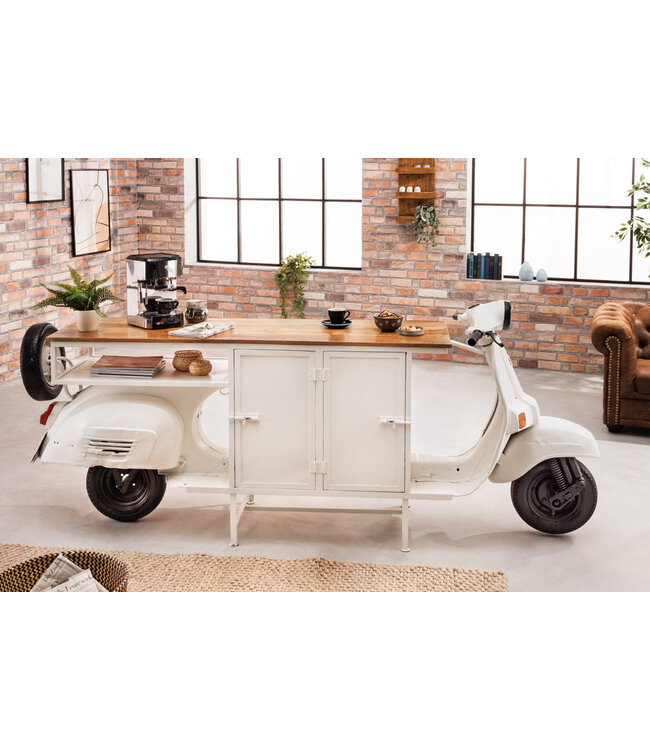 Invicta Interior Extravagante barkast SCOOTER 250cm witte retro console scooter met mangohout upcycling - 42104