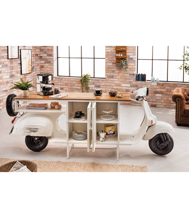 Invicta Interior Extravagante barkast SCOOTER 250cm witte retro console scooter met mangohout upcycling - 42104