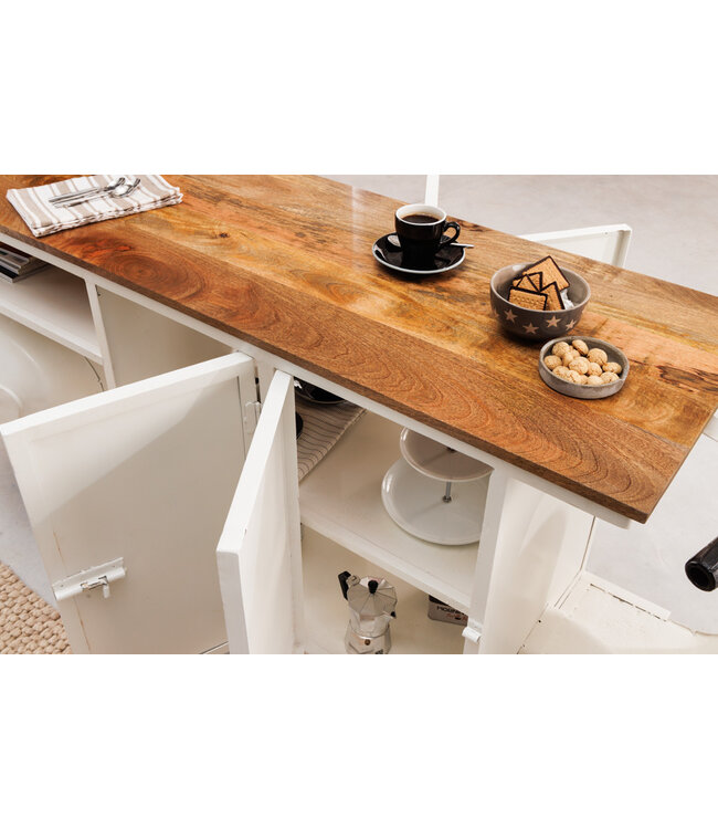 Invicta Interior Extravagante barkast SCOOTER 250cm witte retro console scooter met mangohout upcycling - 42104