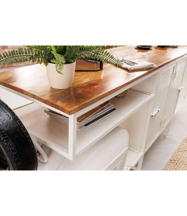Invicta Interior Extravagante barkast SCOOTER 250cm witte retro console scooter met mangohout upcycling - 42104