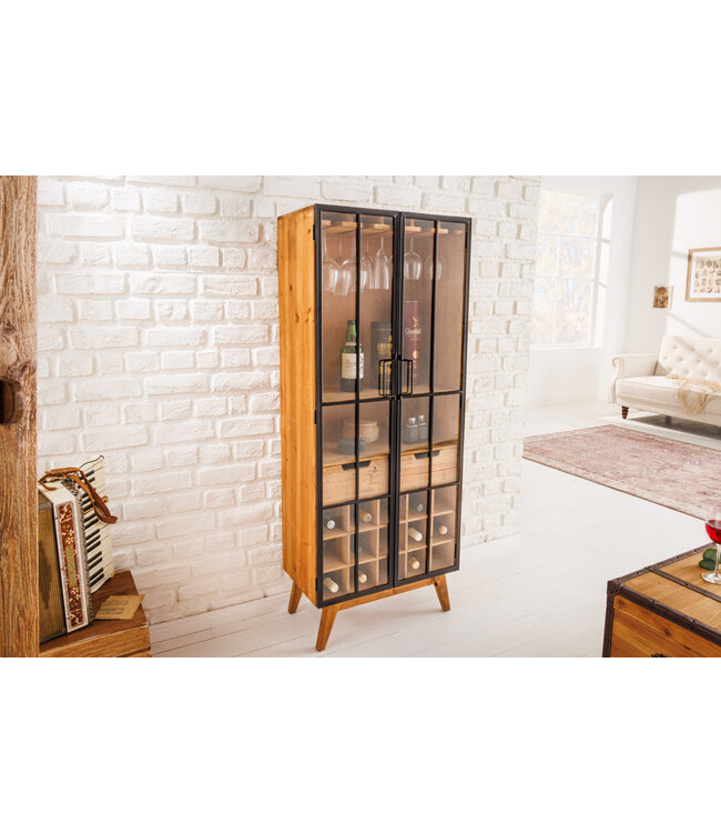 Invicta Interior Massieve vitrinekast SEVEN SEAS 150cm naturel grenen industrieele deuren metalen barkast - 41196