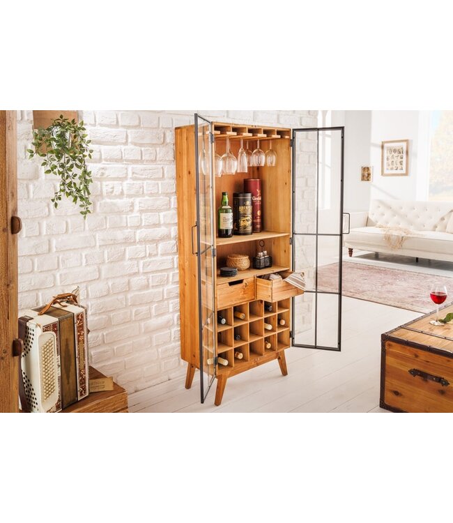 Invicta Interior Massieve vitrinekast SEVEN SEAS 150cm naturel grenen industrieele deuren metalen barkast - 41196