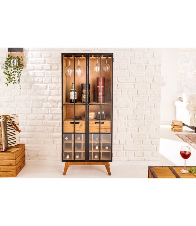 Invicta Interior Massieve vitrinekast SEVEN SEAS 150cm naturel grenen industrieele deuren metalen barkast - 41196