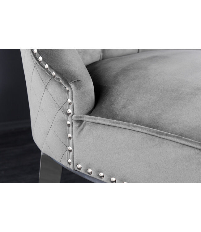 Invicta Interior Design barkruk CASTLE DELUXE grijs fluweel zilver roestvrij staal Chesterfield - 43213