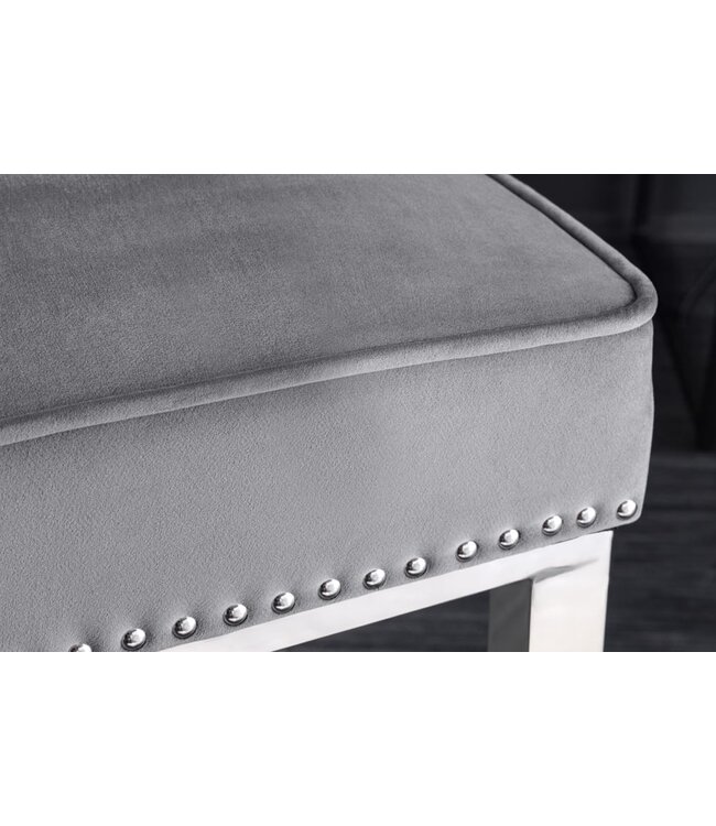 Invicta Interior Design barkruk CASTLE DELUXE grijs fluweel zilver roestvrij staal Chesterfield - 43213