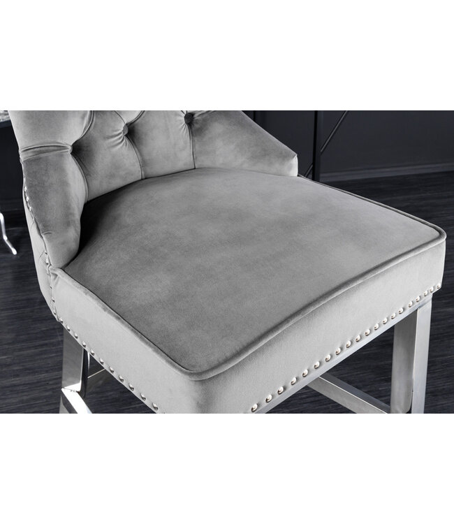 Invicta Interior Design barkruk CASTLE DELUXE grijs fluweel zilver roestvrij staal Chesterfield - 43213