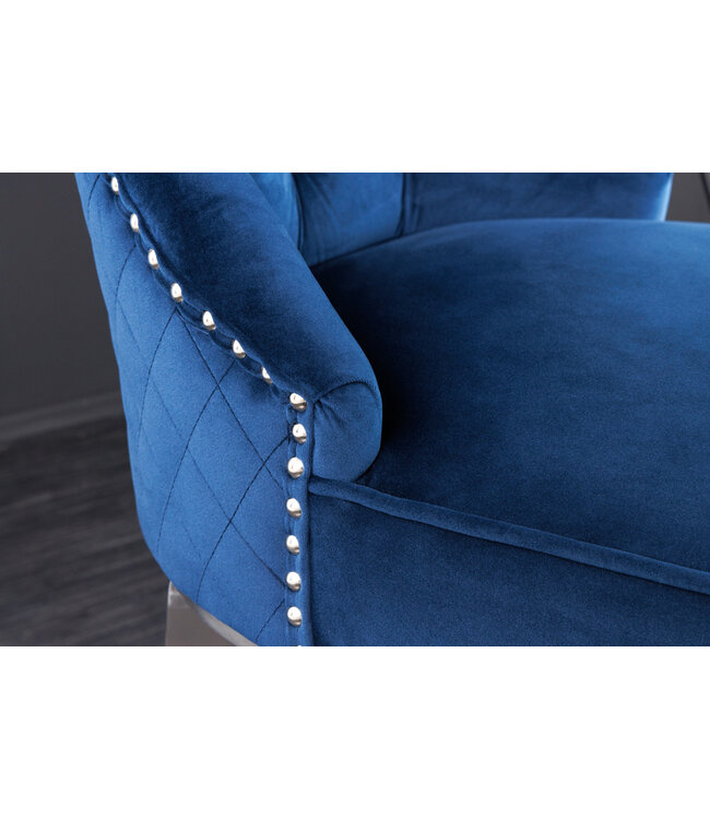 Invicta Interior Design barkruk CASTLE DELUXE koningsblauw fluweel zilver roestvrij staal Chesterfield - 43214