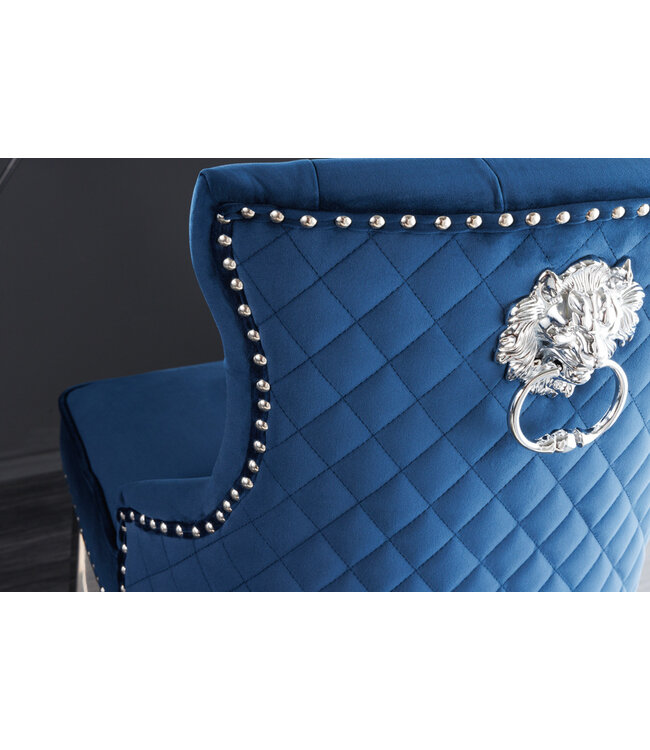 Invicta Interior Design barkruk CASTLE DELUXE koningsblauw fluweel zilver roestvrij staal Chesterfield - 43214