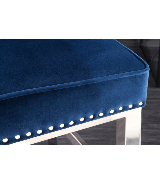 Invicta Interior Design barkruk CASTLE DELUXE koningsblauw fluweel zilver roestvrij staal Chesterfield - 43214